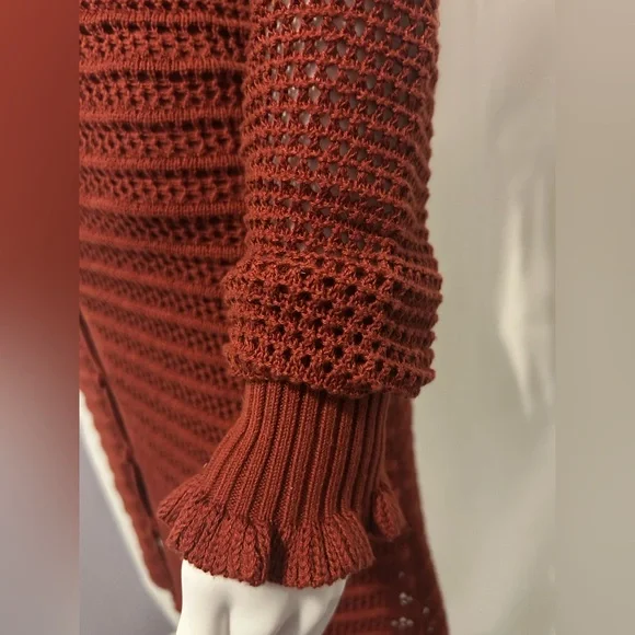 Joie Xs Red Knit Crochet Cardigan Sweater Dress Bohemian Y2K Festival Beach - Picture 2 of 10